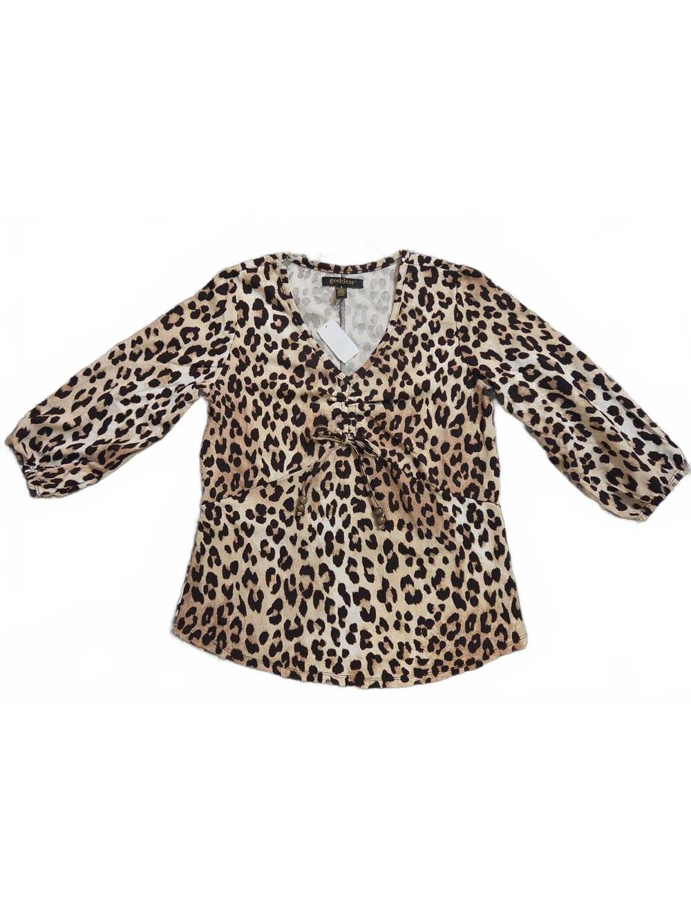 Goddess Leopard Print V-Neck Blouse with Bow Detail Size S